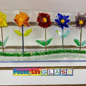 Contemporary Fused Glass Colorful Flowers Panel (PLG252)
