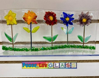 Contemporary Fused Glass Colorful Flowers Panel (PLG252)