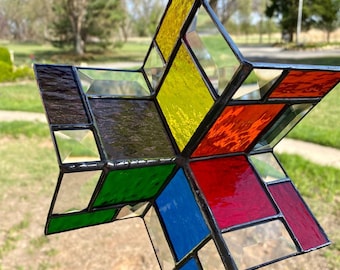 Contemporary Stained Glass Colorful Bevel Spinner Suncatcher (PLG271)