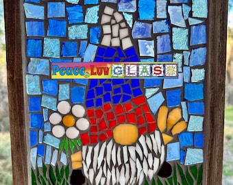 Contemporary Stained Glass Mosaic Panel - Gnome Flower (PLG341)