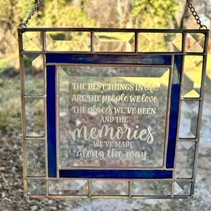 Contemporary Stained Glass Panel Suncatcher - Etched Life Memories Teal (PLG330)