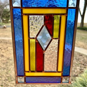 Contemporary Stained Glass Geometric Leaded Bevel Panel (PLG365)