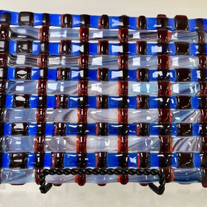 Contemporary Fused Glass Blue Weave Trivet (PLG300)