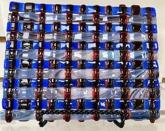 Contemporary Fused Glass Blue Weave Trivet (PLG300)