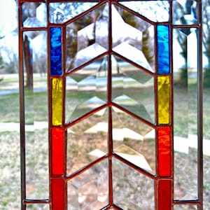 Contemporary Stained Glass Panel - Colorful Geometric Bevel (PLG333)