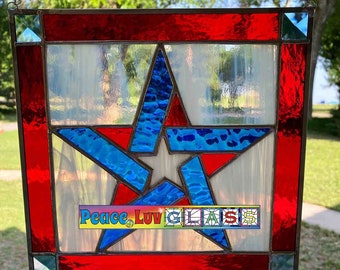 Contemporary Stained Glass Patriotic Star Panel (PLG308)