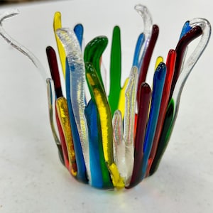 Contemporary Fused Glass Stringer Votive