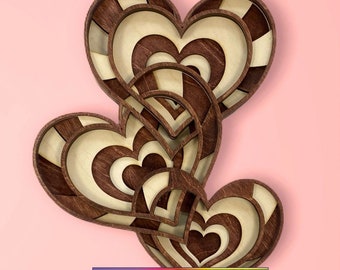 Contemporary Wooden Multi-Layered Hearts (PLG245)