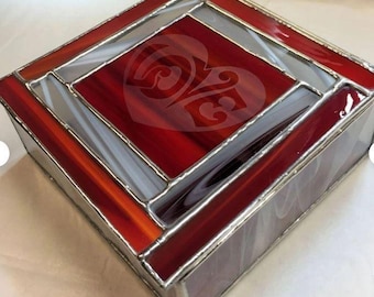 Contemporary Stained Glass Jewelry Box - Etched Love (PLG109)