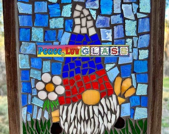 Contemporary Stained Glass Mosaic Panel - Gnome Flower (PLG341)