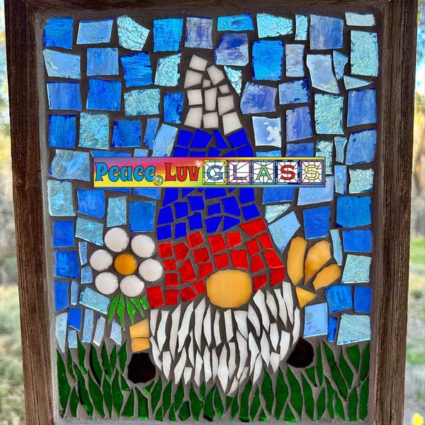 Contemporary Stained Glass Mosaic Panel - Gnome Flower (PLG341)