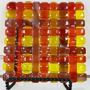 Contemporary Fused Glass Orange Weave Trivet (PLG301)