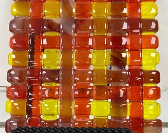 Contemporary Fused Glass Orange Weave Trivet (PLG301)