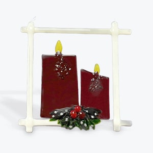 Fused Glass Holly Candle Panel (PLG323)