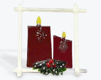 Fused Glass Holly Candle Panel (PLG323)