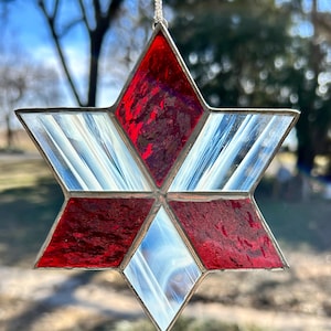 Contemporary Stained Glass Simple Diamond Star Ornament (PLG407)