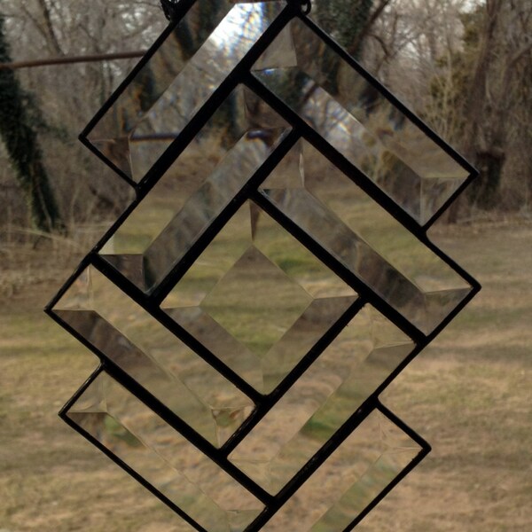 Contemporary Stained Glass Panel Suncatcher - Contemporary Geometric Bevels (PLG046)