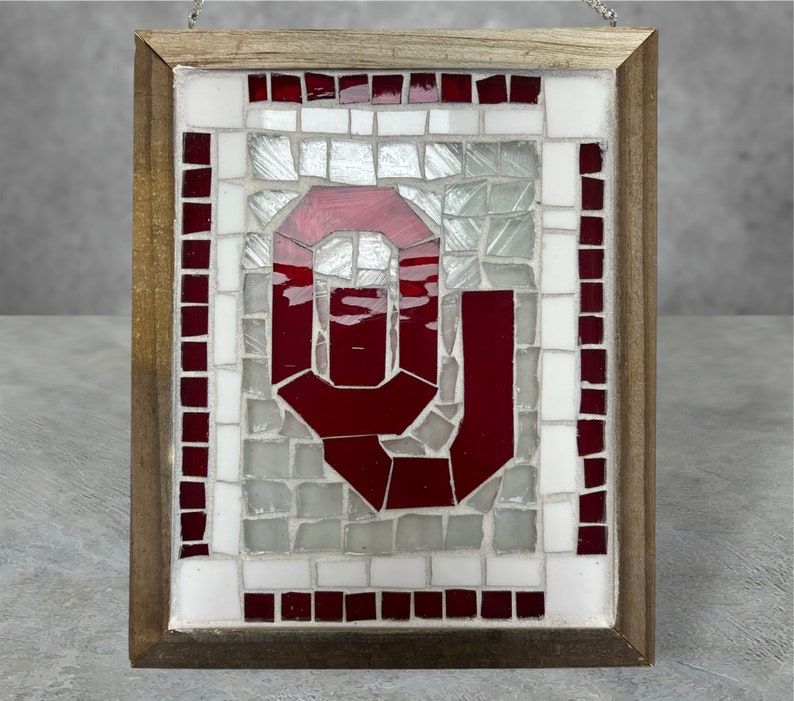 Contemporary Stained Glass Mosaic Panel Oklahoma University OU PLG366 image 1