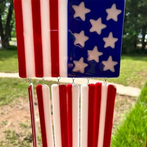Contemporary Fused Glass Windchimes Patriotic Suncatcher