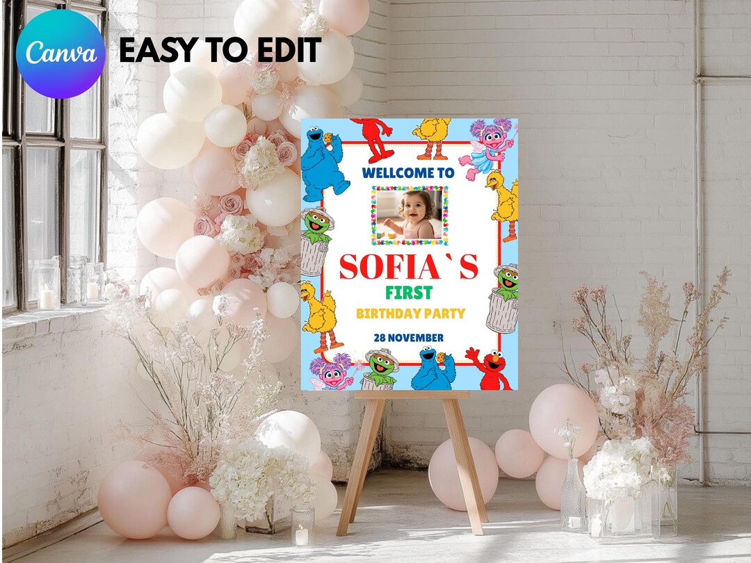 Elmo Birthday Welcome Sign | Sesame Street Party Poster (canva Template ...
