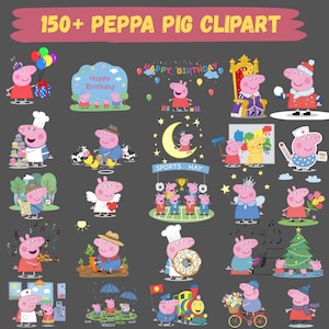 レインボードリームペッパスタイルピッグ - かわいいパステルカラーの漫画PNGクリップアート（デジタルダウンロード）