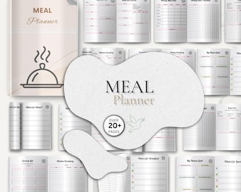 Weekly Meal Planner: Food Journal, Grocery List (Digital Download) Printable
