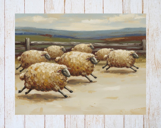 Whimsical Primitive Sheep Notecard |  All Occasion Cards | Sheep Stationery