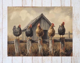 Tarjeta de felicitación de pollos primitivos / Tarjeta para cualquier ocasión / Estilo country americano