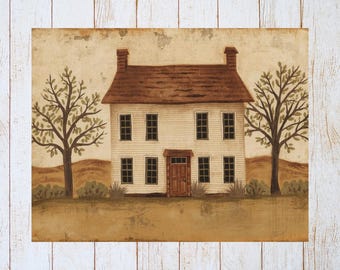 Tarjeta de felicitación de arte popular primitivo / Tarjetas de notas de Saltbox House / Papelería Prim Saltbox