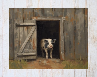 Primitive Spotted Hog Card |  Any Occasion Notecard | Farm Pig Stationery