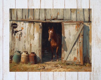 Tarjeta de notas de arte popular primitivo / Papelería de granja de caballos / Saludo para cualquier ocasión