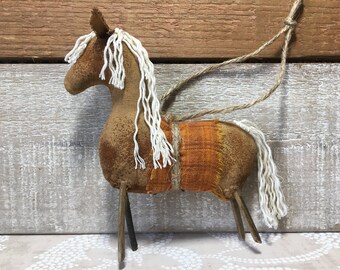 Primitive Palomino Horse Ornament, Handmade Christmas Ornament, Animal Ornaments, Ranch Decor, Farmhouse Decor, Horse Decor