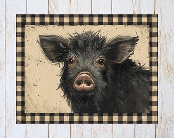 Primitive Whimsical Black Pig Note Card