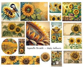 Simply Sunflowers Digital Journal Papers and Ephemera