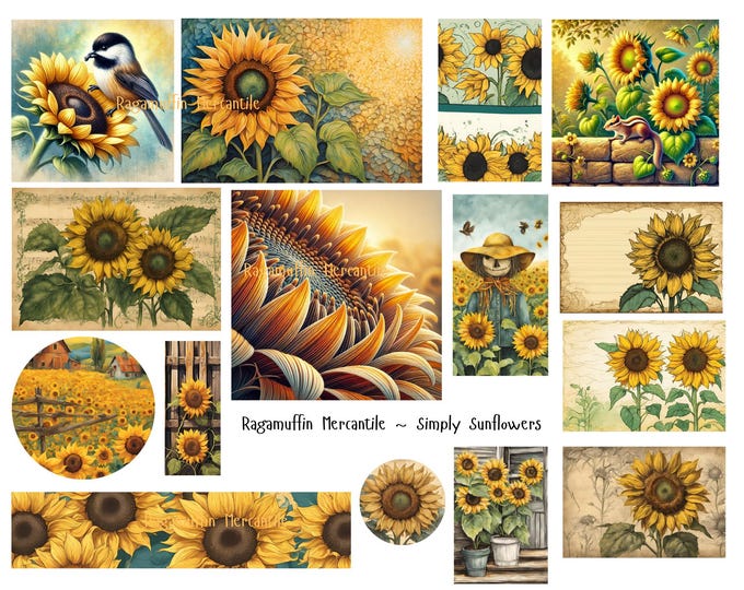 Simply Sunflowers Digital Journal Papers and Ephemera