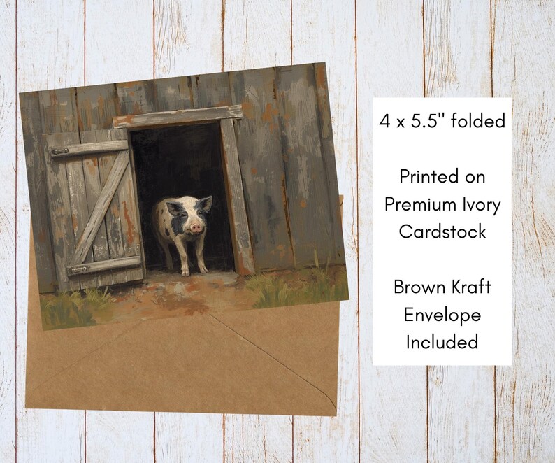 Primitive Spotted Hog Card | Any Occasion Notecard | Farm Pig ...