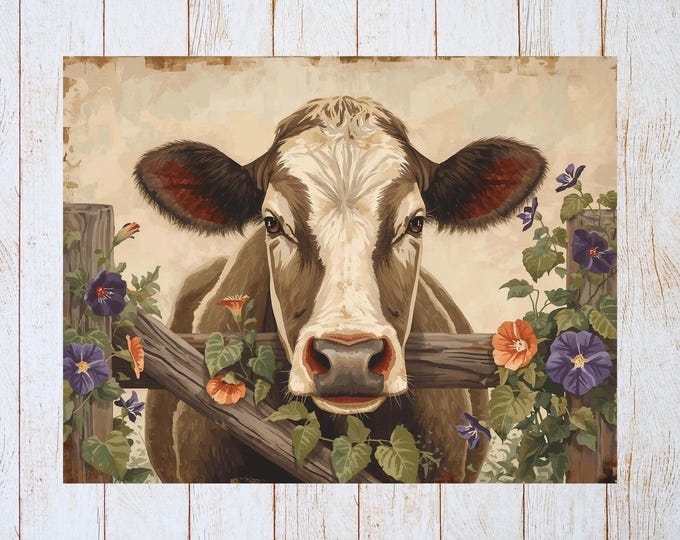 Primitive Folk Art Cow Blank Note Card