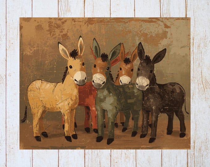Primitive Folk Art Donkeys Notecard |  Country Donkey Stationery