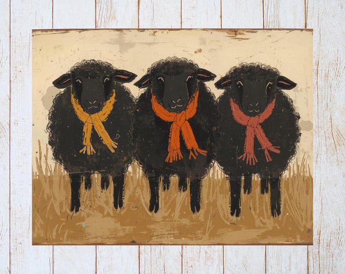 Primitive Black Sheep Notecard |  All Occasion Notecard | Whimsical Black Sheep Stationery