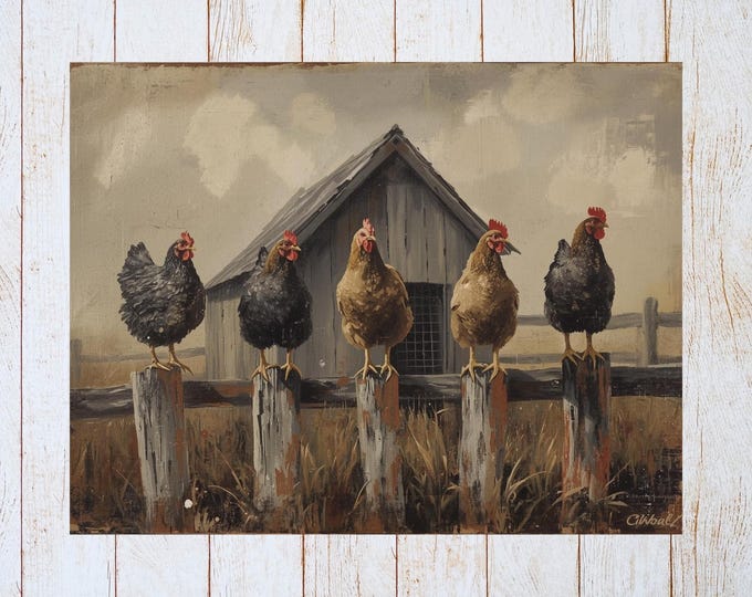 Primitive Chickens Greeting Card |  Any Occasion Notecard | Country Americana