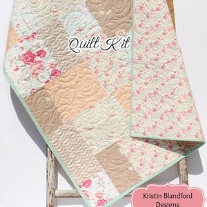 Farmhouse Quilt Kit, Chic Art Gallery Fabrics Baby Quilt Kit Throw Quilt Kit Twin Quilt Kit Floral Flowers Tan Beige Coral Pink Vintage Chic