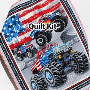 Monster Truck Baby Quilt Kit – Baby Boy Truck Quilt Kit – Red White Blue Patriotic Nursery Blanket