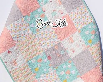 Baby Quilt Kit with Fabric – Littlest Bunnies Pastel Nursery Quilt Kit – Beginner Quilt Kit with Pattern – Pink Mint Baby Blanket Kit