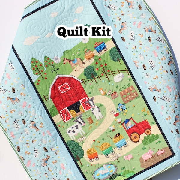 Farm Animal Quilt Kit Quick Easy Fun Beginner Project Quilting Fabrics Baby Nursery Farm Bedding Cow Horse Pig Barnyard Newborn Panel