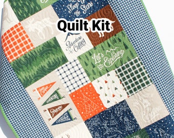 Quilt Kit, Advetnure is Calling, Forest Woodland Animals Boys Nursery Crib Blanket Deer Bear Teepee Quilting Sewing DIY Project Simple Quick