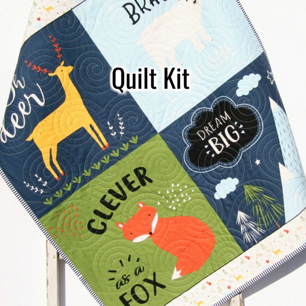 Closeout Panel Quilt Kit – Dream Big Woodland Animals Baby Quilt Kit – Sale Beginner Nursery Quilt Kit with Minky Option