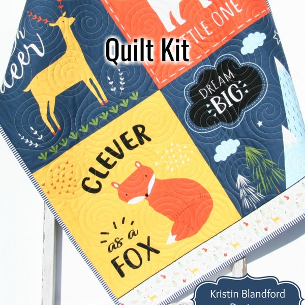 Dream Big Quilt Kit – Woodland Baby Quilt Kit with Fabric – Beginner Panel Quilt Kit – Minky Backing Option – Last Ones