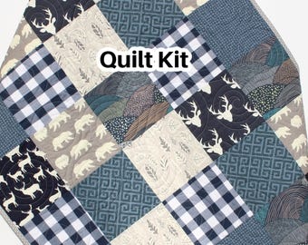 Quilt Kit, Woodland Boy Rustic Buffalo Plaid, Twin Quilt Kit, Art Gallery Fabrics, Deer Crib Bedding, Quilting Sewing Boy Toddler, Lap Throw