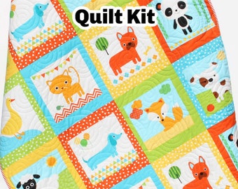 Quilt Kit Boy or Girl Remix Zoologie Dogs Dachshund Fox Gender Neutral Animals Anne Kelle Cheater Panel Baby Blanket Project Toddler Size