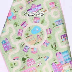 Dreamland Girls Roadway Quilt Kit – Baby Girl Panel Quilt Kit – Pink Nursery Playmat Quilt – Easy Beginner Baby Quilt Kit for Girls